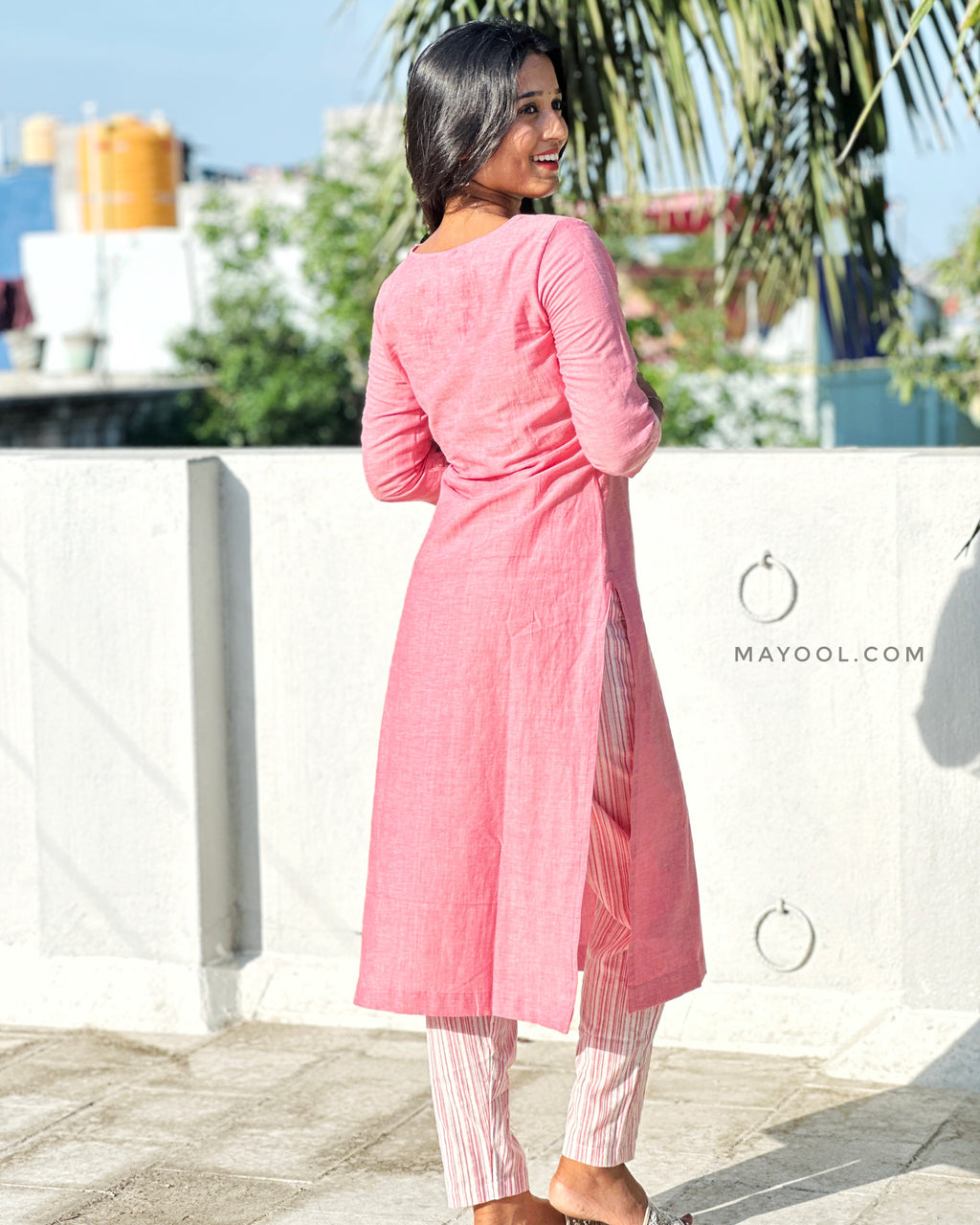 Flamingo Pink Thread Tale Cotton Kurta