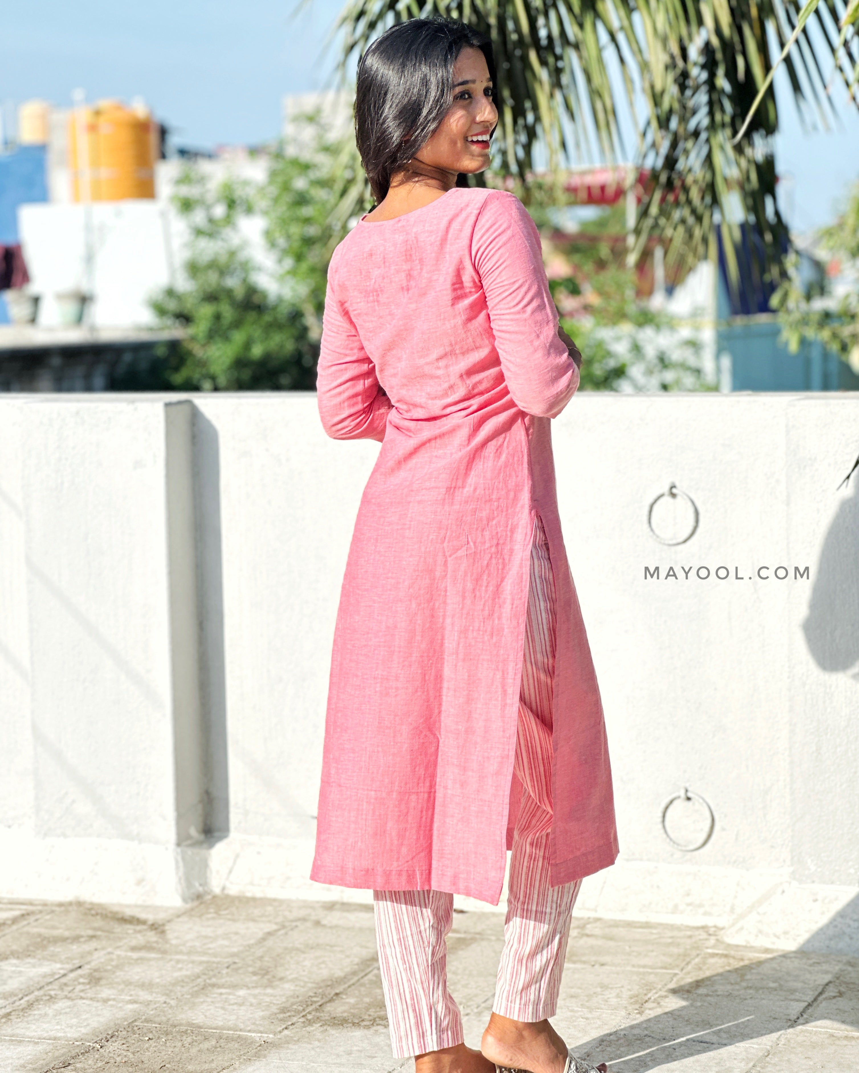 Flamingo Pink Thread Tale Cotton Kurta