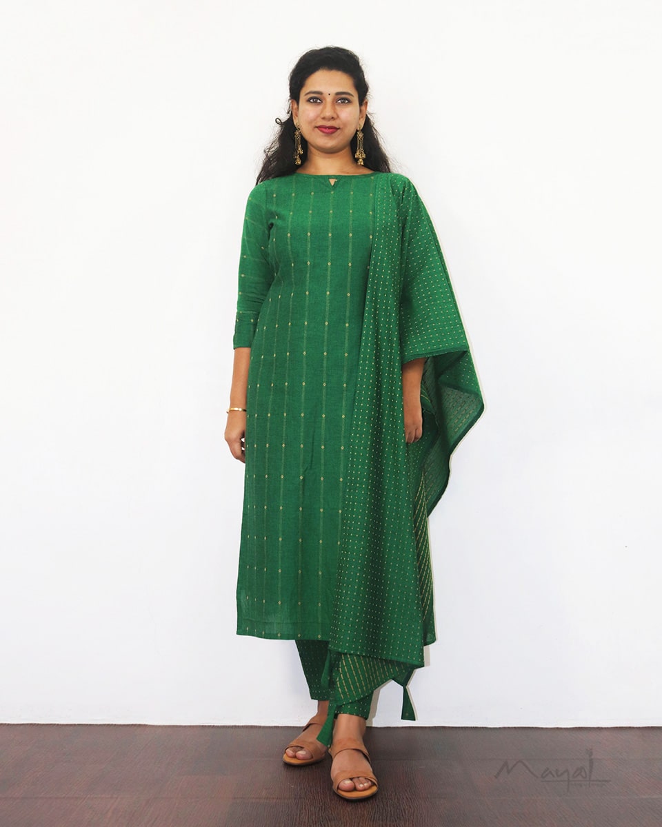 Forest Green Handloom Cotton Kurta