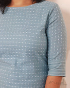 Frost Blue Self Design Cotton Kurta