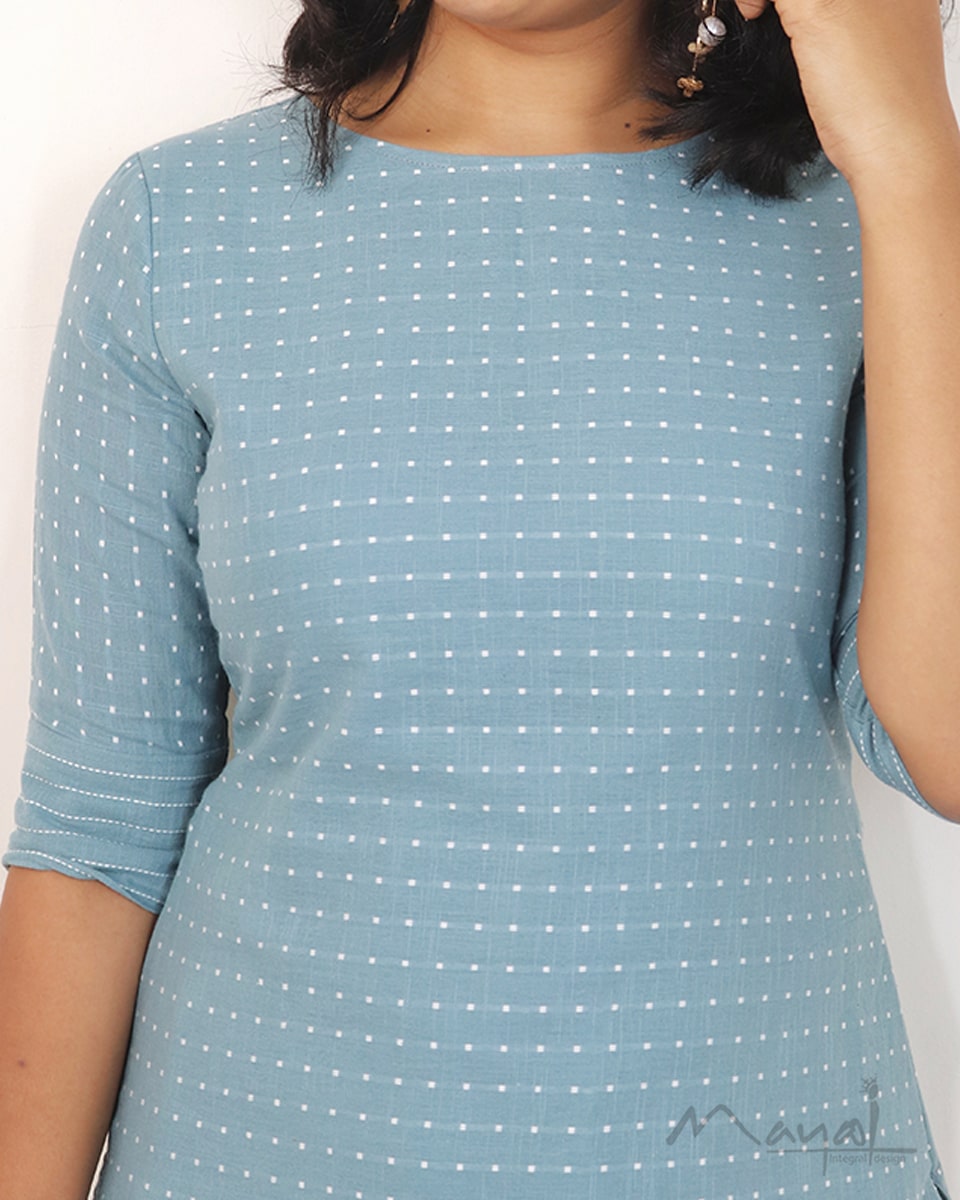 Frost Blue Self Design Cotton Kurta