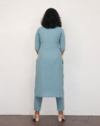Frost Blue Self Design Cotton Kurta