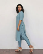 Frost Blue Self Design Cotton Kurta