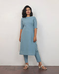 Frost Blue Self Design Cotton Kurta