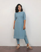 Frost Blue Self Design Cotton Kurta
