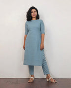 Frost Blue Self Design Cotton Kurta