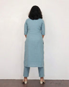 Frost Blue Self Design Cotton Kurta