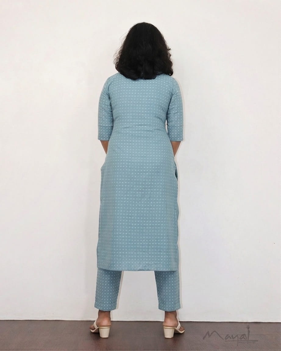 Frost Blue Self Design Cotton Kurta
