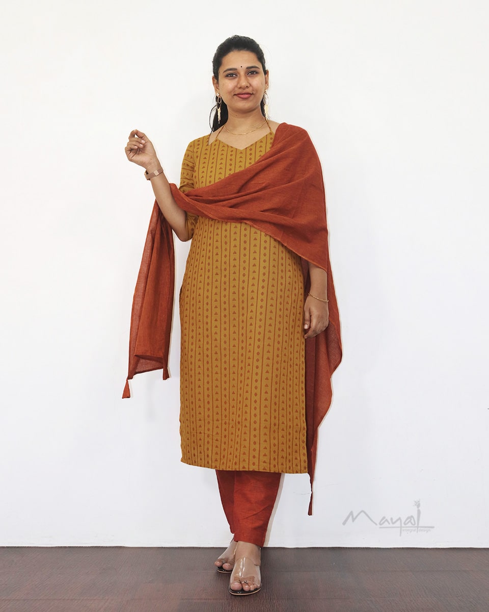 Mustard Yellow Jacquard Cotton Kurta