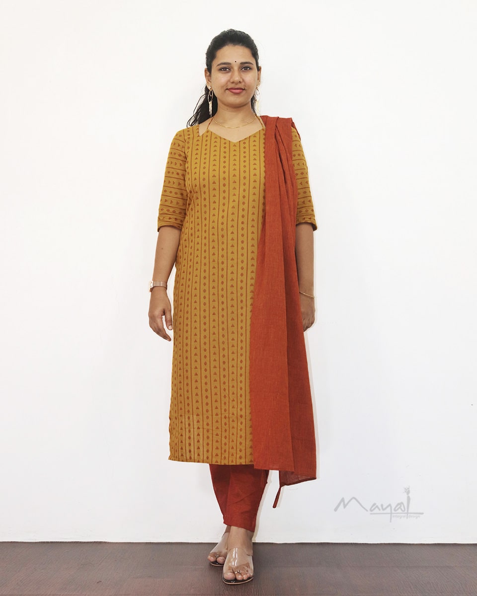 Mustard Yellow Jacquard Cotton Kurta