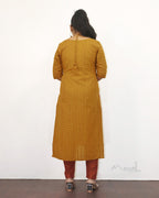 Mustard Yellow Jacquard Cotton Kurta