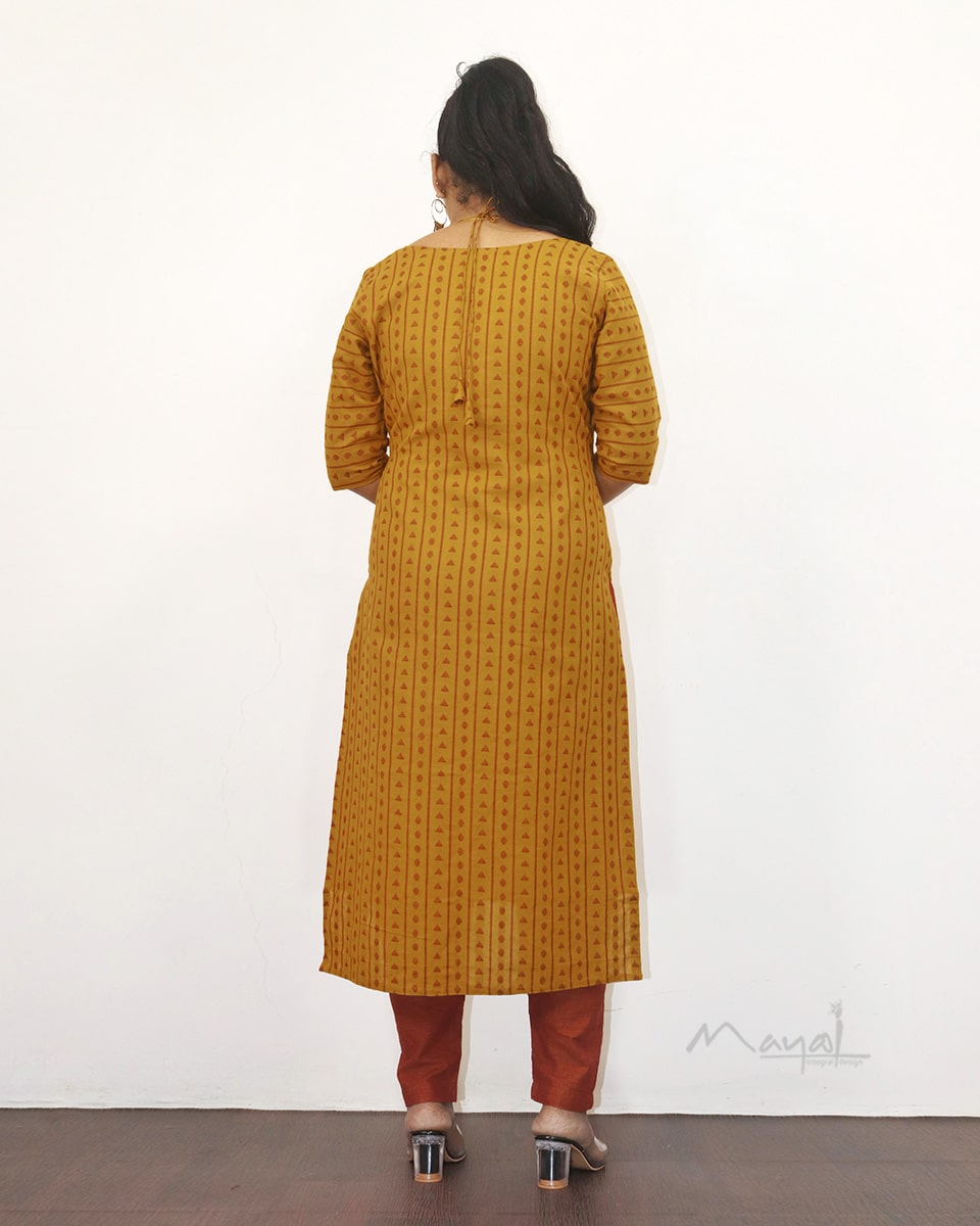 Mustard Yellow Jacquard Cotton Kurta