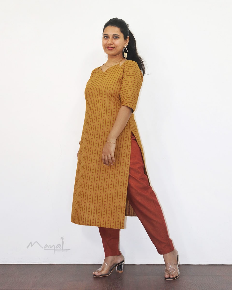 Mustard Yellow Jacquard Cotton Kurta
