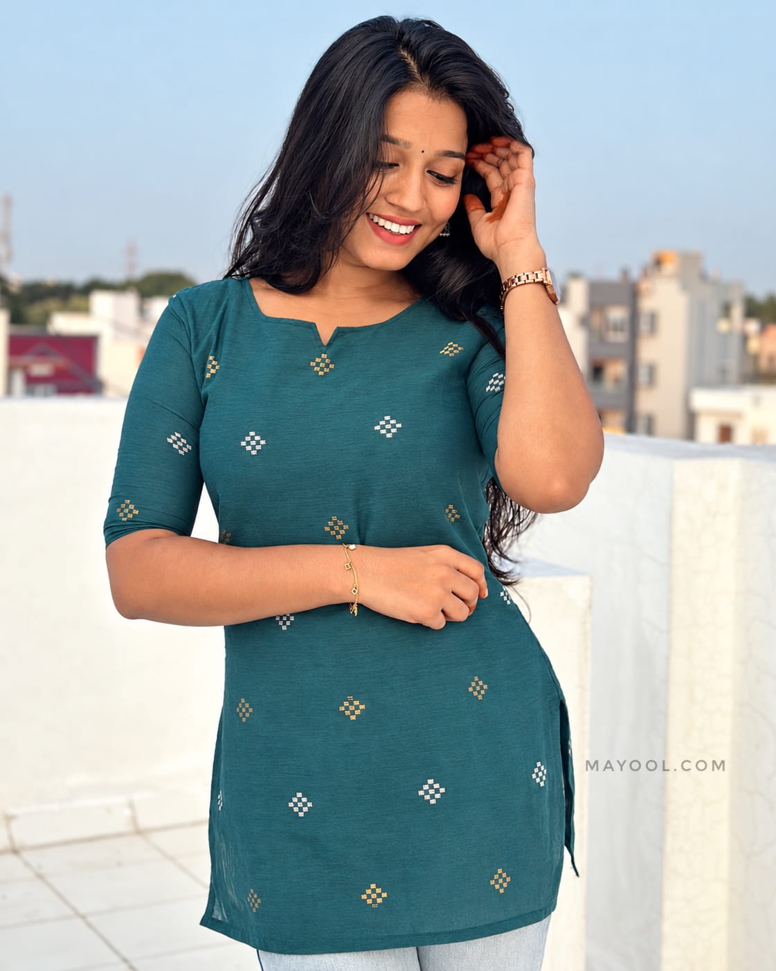 Grand Blue Jari Jacquard Cotton Short Kurta
