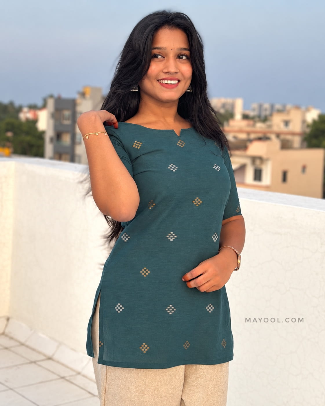Grand Blue Jari Jacquard Cotton Short Kurta