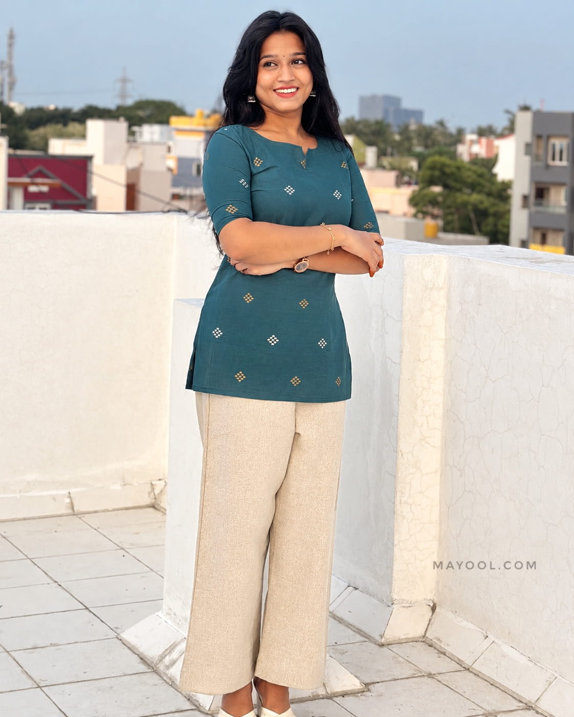 Grand Blue Jari Jacquard Cotton Short Kurta