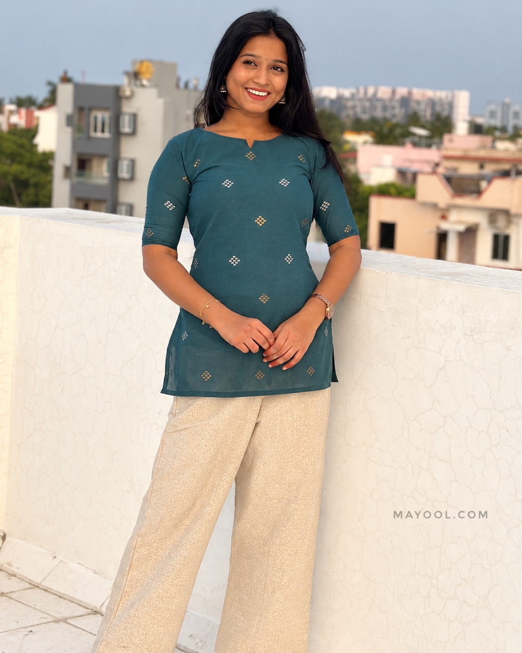 Grand Blue Jari Jacquard Cotton Short Kurta
