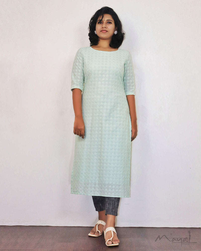 Pista Green Cotton Hakoba Kurta
