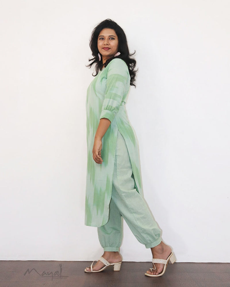 Sea Foam Green Patterned Cotton Kurta