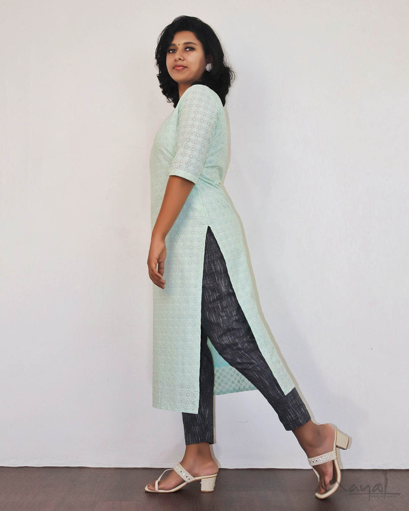 Pista Green Cotton Hakoba Kurta