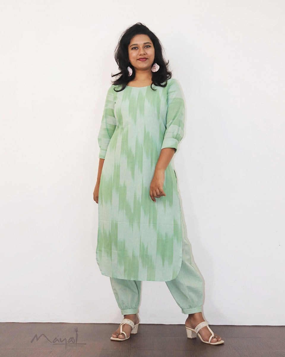 Sea Foam Green Patterned Cotton Kurta
