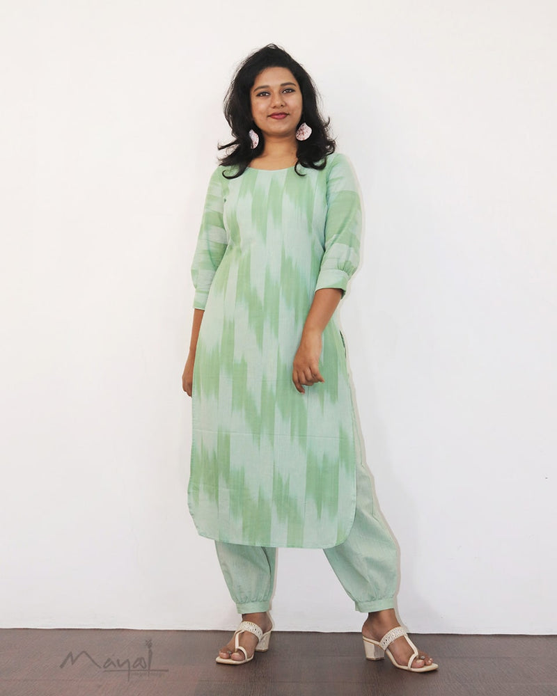 Sea Foam Green Patterned Cotton Kurta