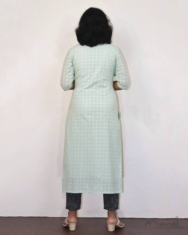 Pista Green Cotton Hakoba Kurta