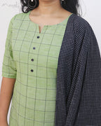 Green Checks Cotton Kurta