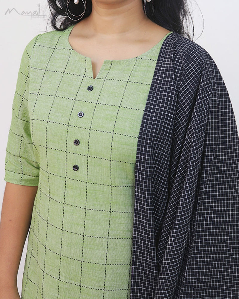 Green Checks Cotton Kurta