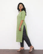 Green Checks Cotton Kurta