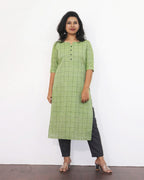 Green Checks Cotton Kurta