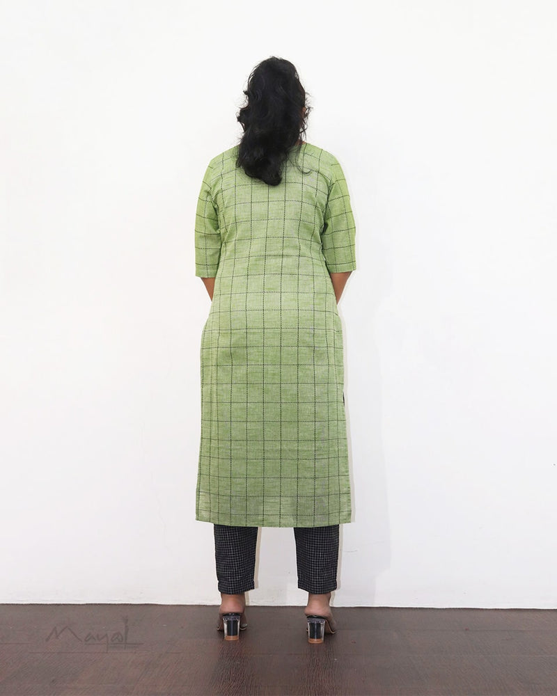 Green Checks Cotton Kurta