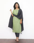 Green Checks Cotton Kurta