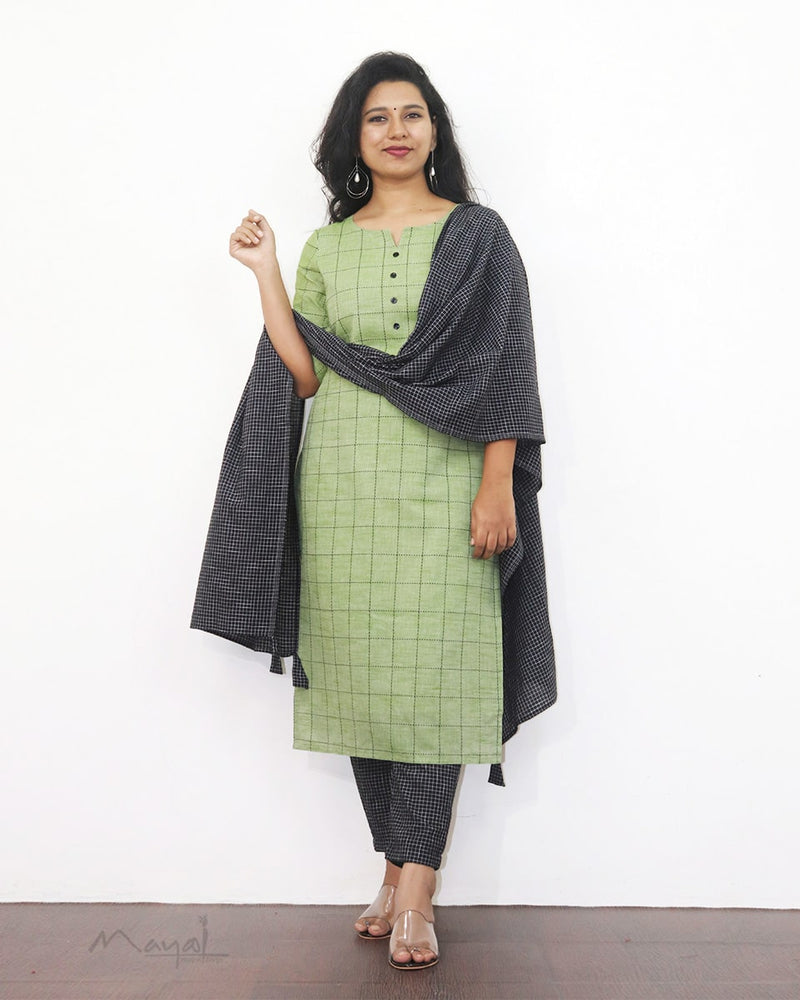 Green Checks Cotton Kurta