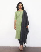 Green Checks Cotton Kurta