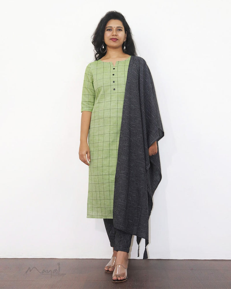 Green Checks Cotton Kurta