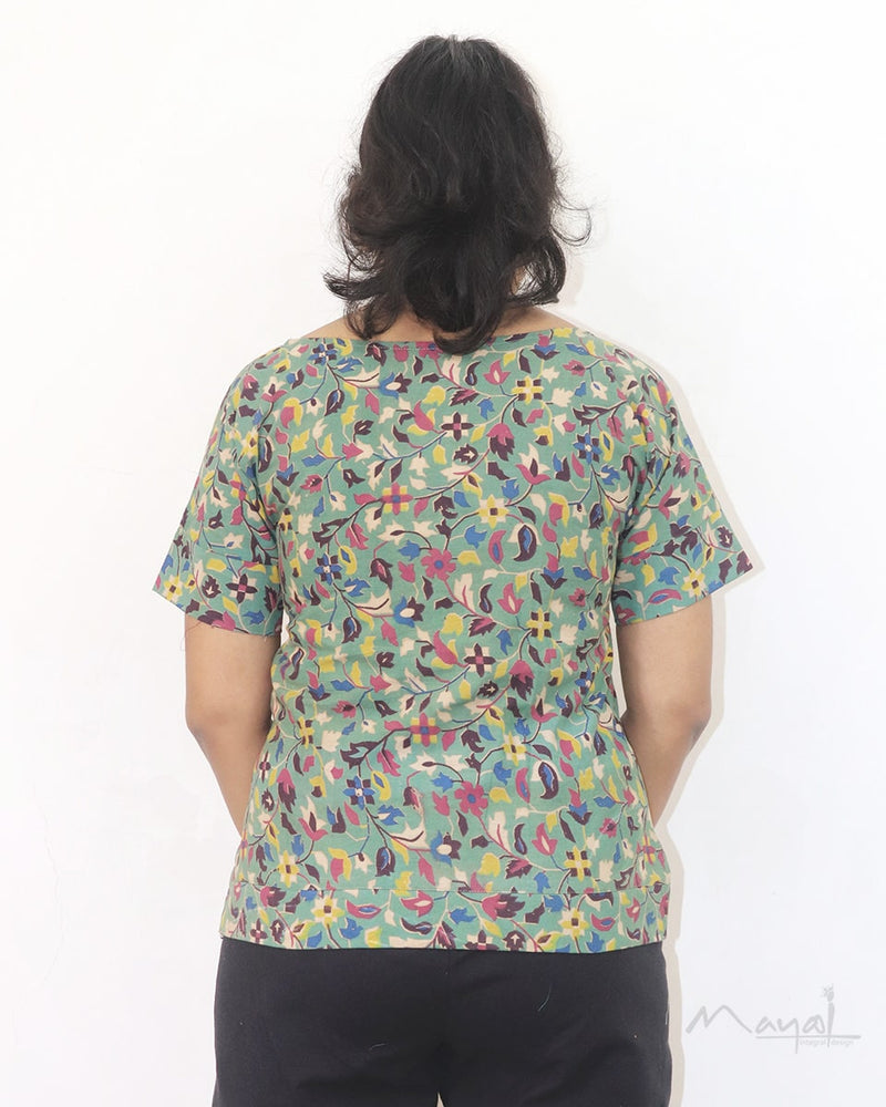 Green Multicolour Printed Cotton Short Top