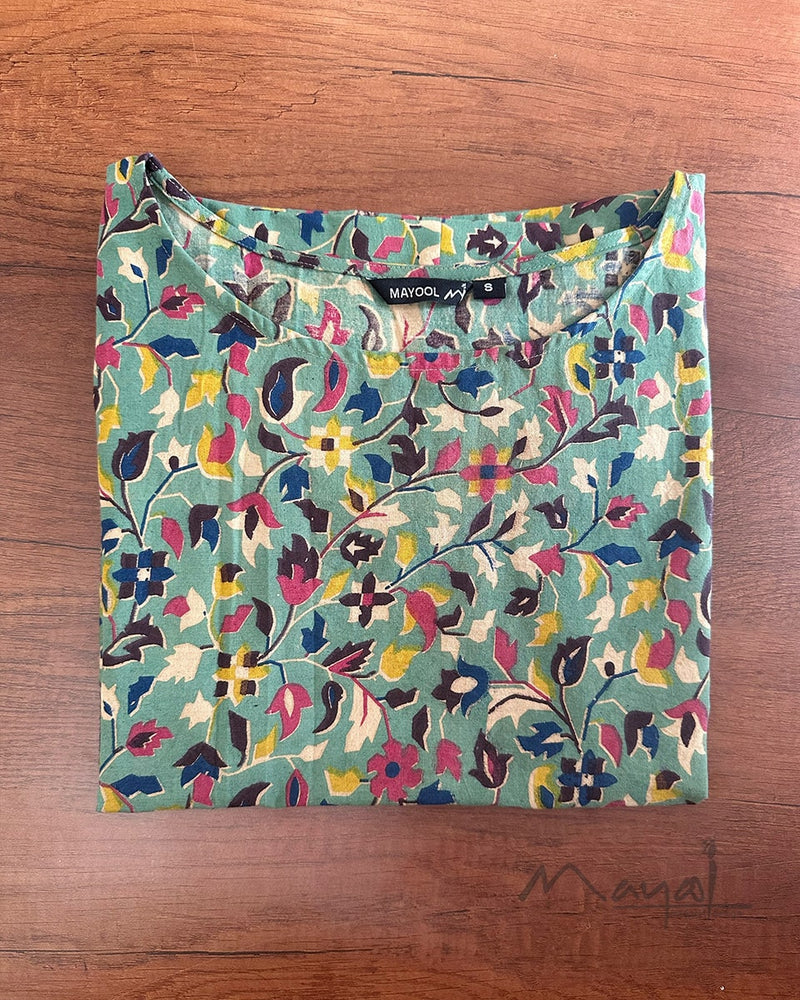 Green Multicolour Printed Cotton Short Top