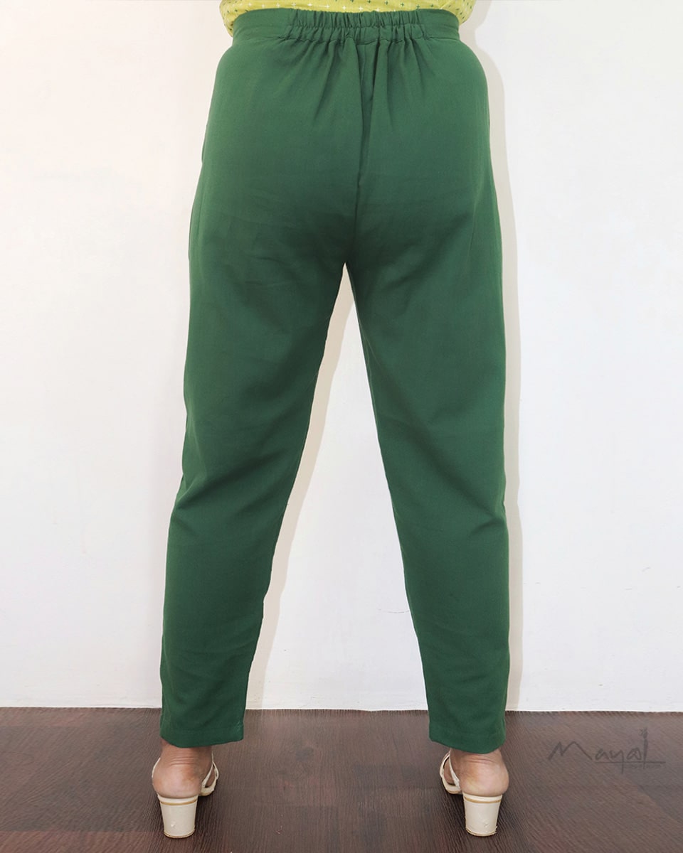 Plain Green Cotton Formal Fit Pant