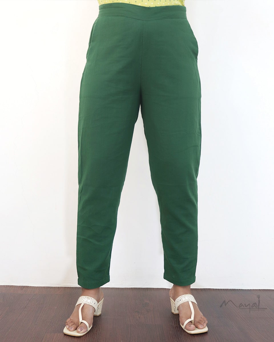 Plain Green Cotton Formal Fit Pant