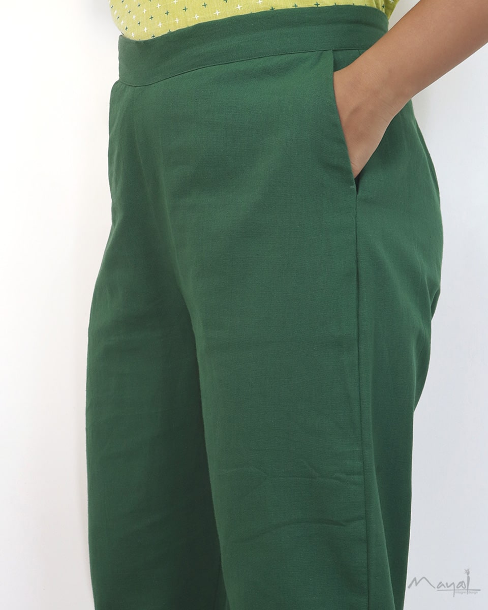 Plain Green Cotton Formal Fit Pant
