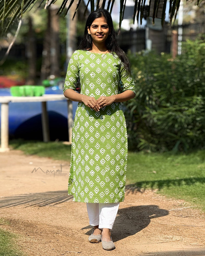Green Batik Printed Cotton Kurta
