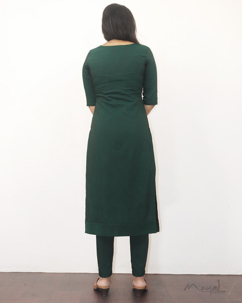 Green Solid Silk Cotton Kurta