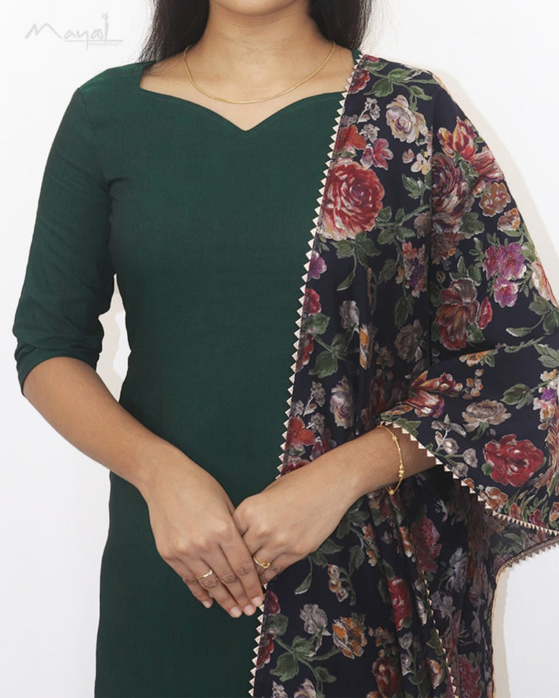 Green Solid Silk Cotton Kurta Set