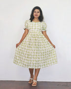 Green Batik Cotton Fit & Flare Dresses