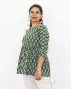 Green Printed Naira Cut Cotton Short Top