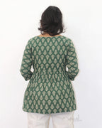 Green Printed Naira Cut Cotton Short Top