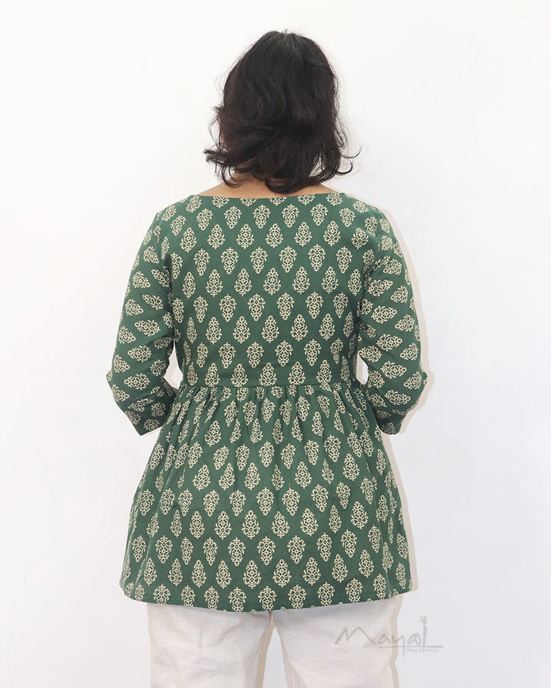 Green Printed Naira Cut Cotton Short Top