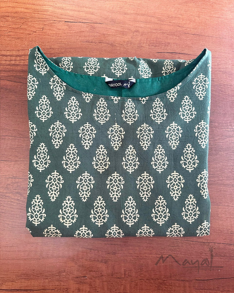 Green Printed Naira Cut Cotton Short Top