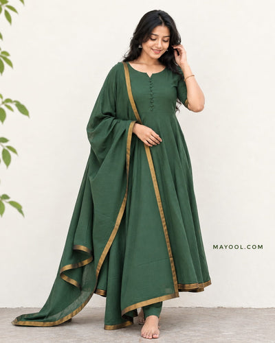 Green Handloom Cotton Anarkali Dresses